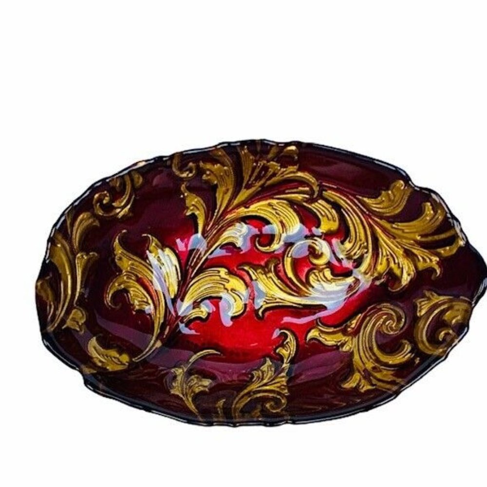 Goofus glass candy dish nut bowl serving plate red